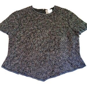 Vintage Adriana Papell Boutique Evening Beaded top Black & Silvery Beads Sz XL